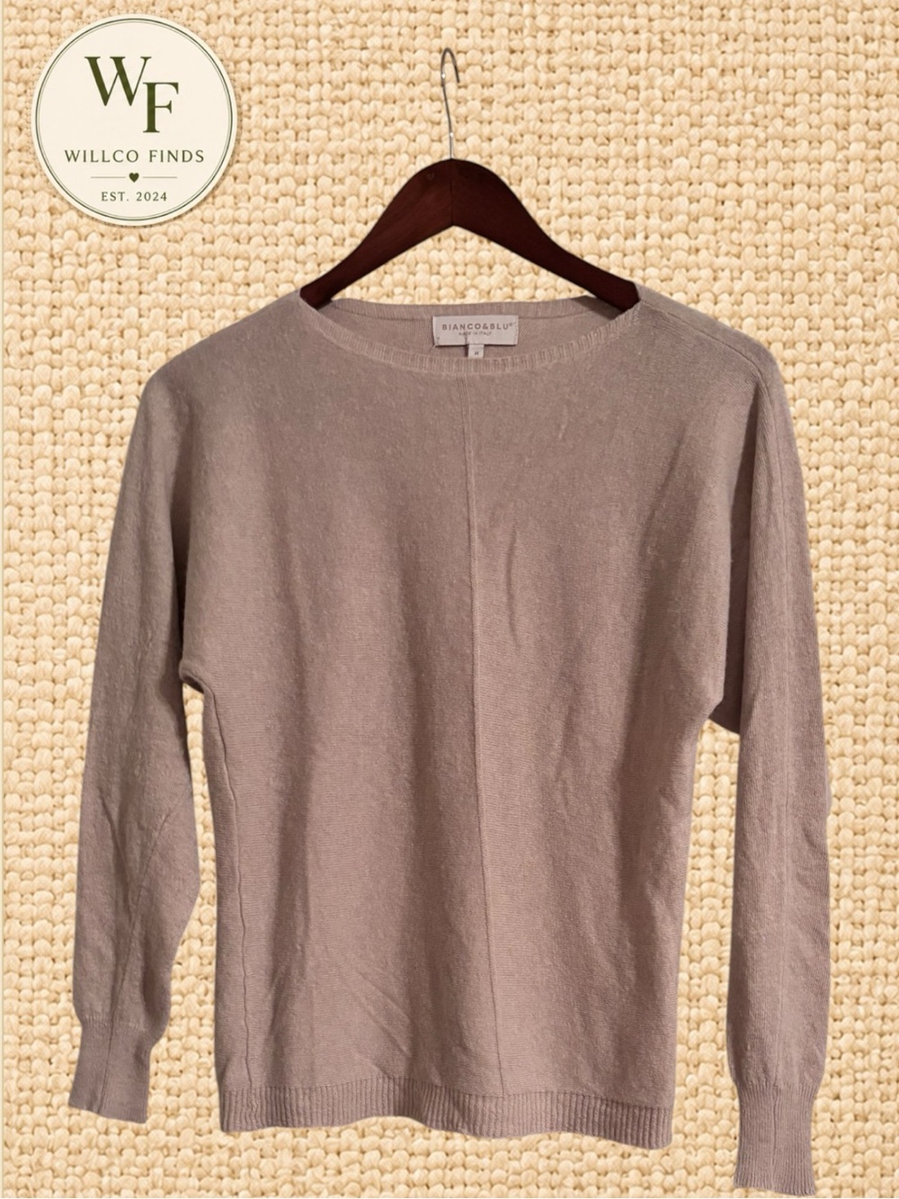 Bianco & Blu Women’s M Beige Taupe Lightweight Knit Sweater Made in Italy